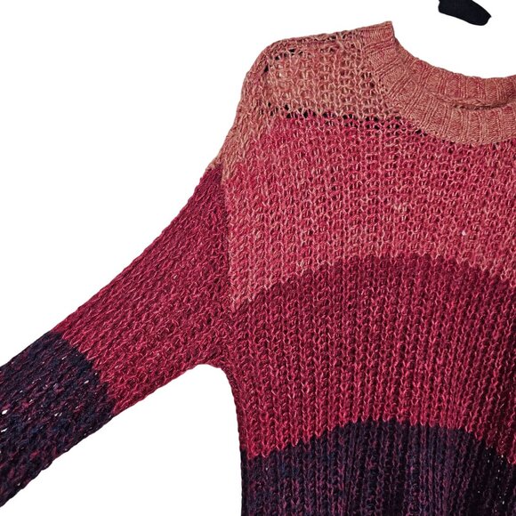 American Eagle Crochet Knit Crewneck Sweater S Gradient Pink/Teal Wool Blend - Picture 3 of 7